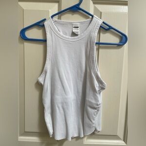 PINK Victoria's Secret White Ribbed Tank Top - Sleeveless Crewneck